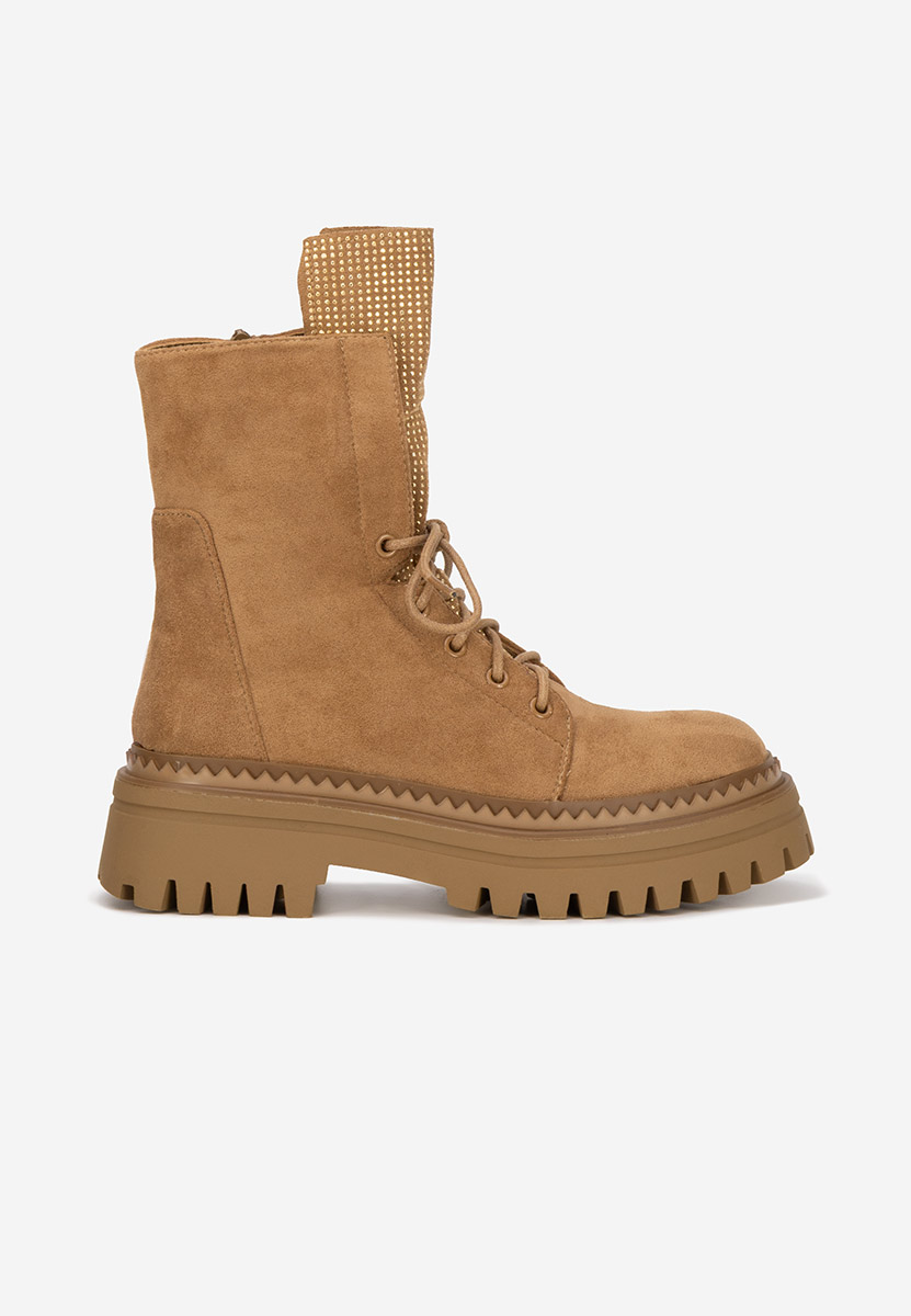 Camelové šněrovací kotníkové boty Siennara