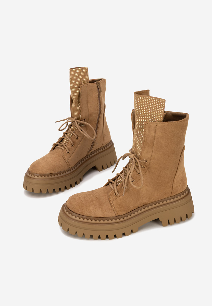 Camelové šněrovací kotníkové boty Siennara