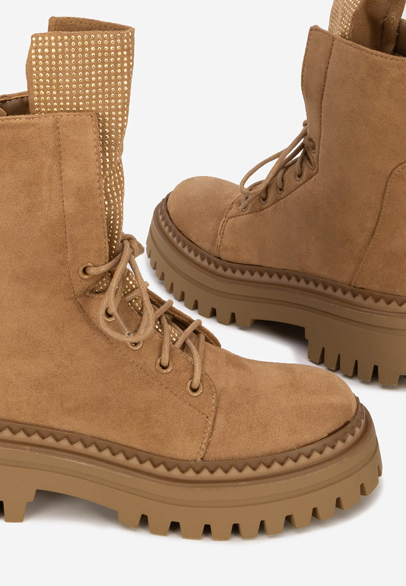 Camelové šněrovací kotníkové boty Siennara