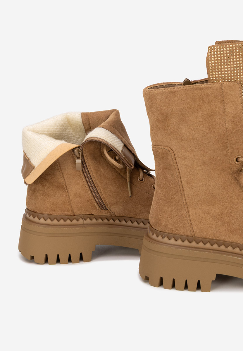 Camelové šněrovací kotníkové boty Siennara