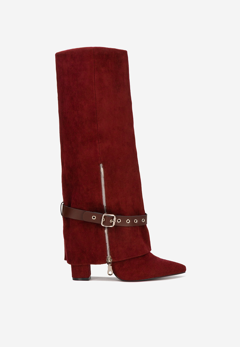 Bordové kozačky na podpatku Scotia