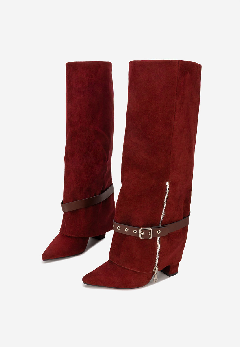 Bordové kozačky na podpatku Scotia