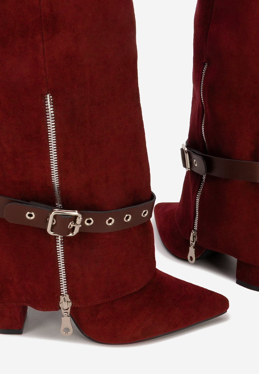 Bordové kozačky na podpatku Scotia