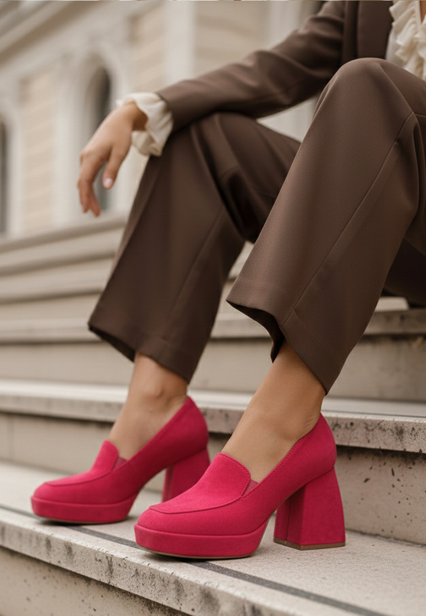 Ružové lodičky na hrubém podpatku Hoya