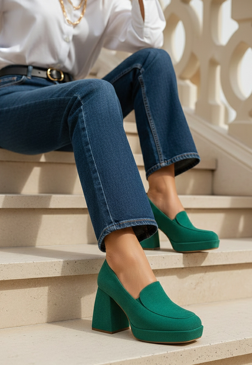 Zelené lodičky na hrubém podpatku Hoya