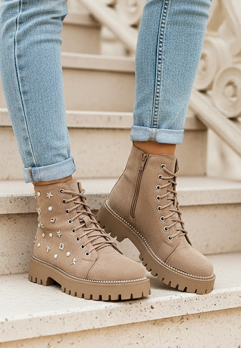 Khaki šněrovací kotníkové boty Stelyana