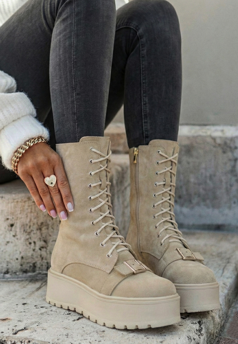 Béžové kožené kotníkové boty Sorelia