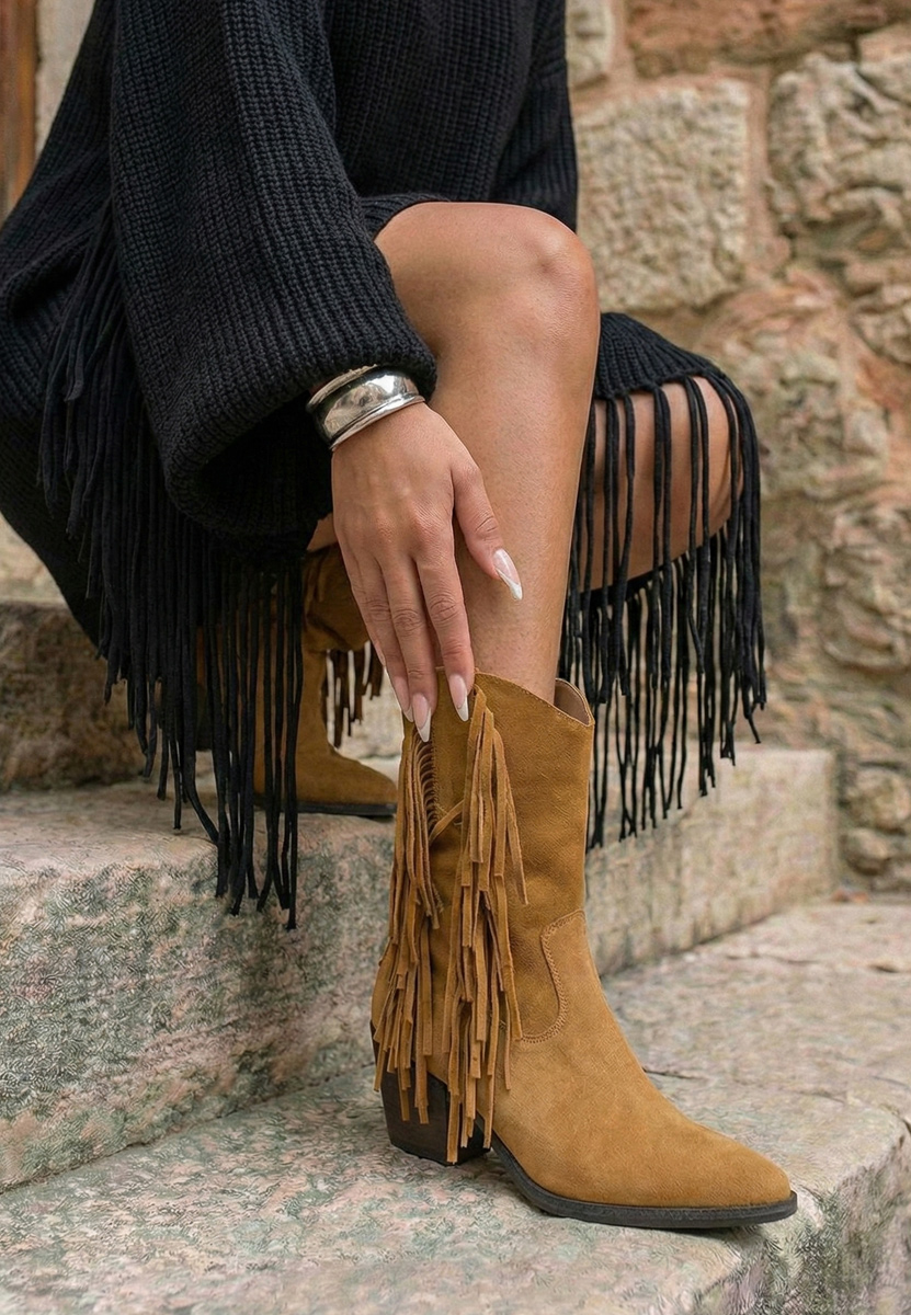 Camelové kotníkové boty cowboy Janilia