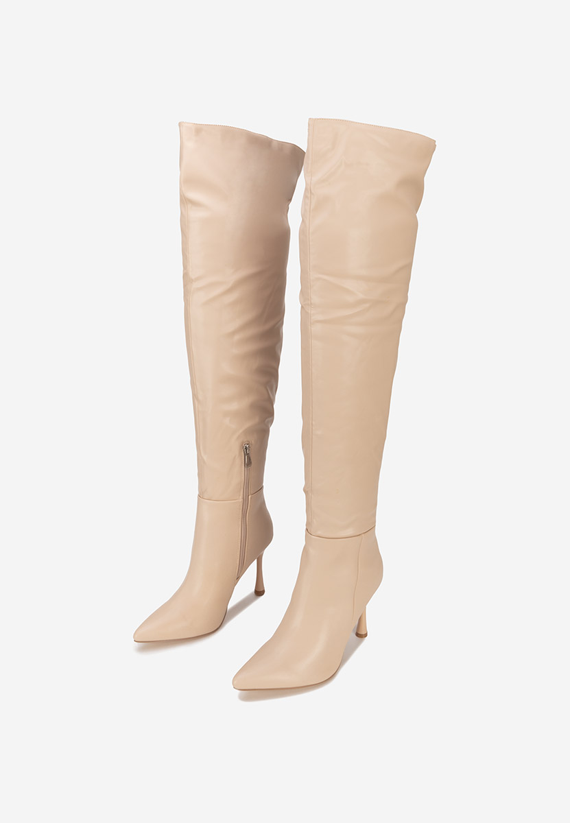 Béžové kozačky nad koleno Monica
