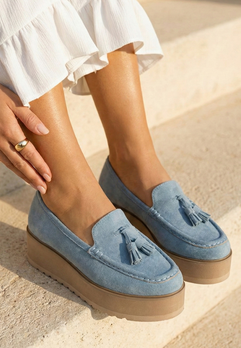 Modré mokasíny na platformě Leondra