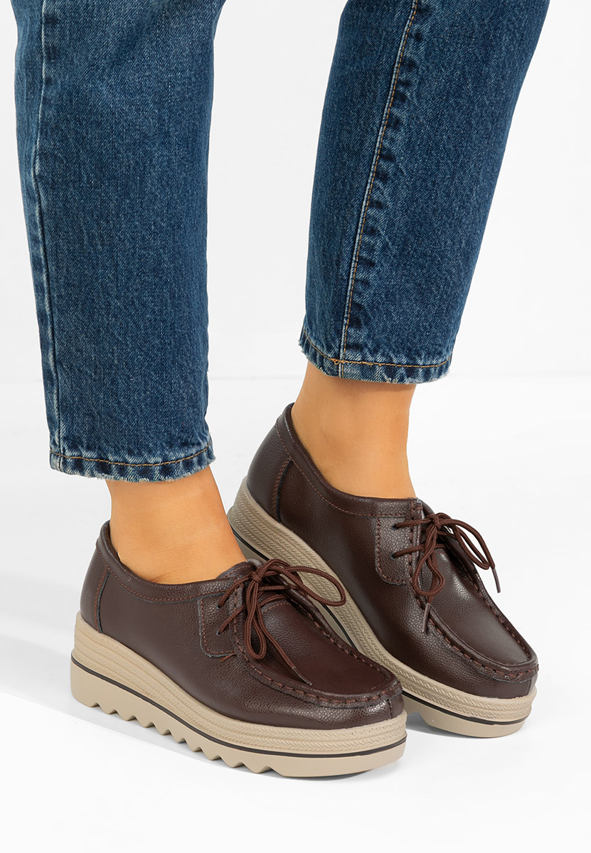 Hnedé mokasíny na klínku Evelinia