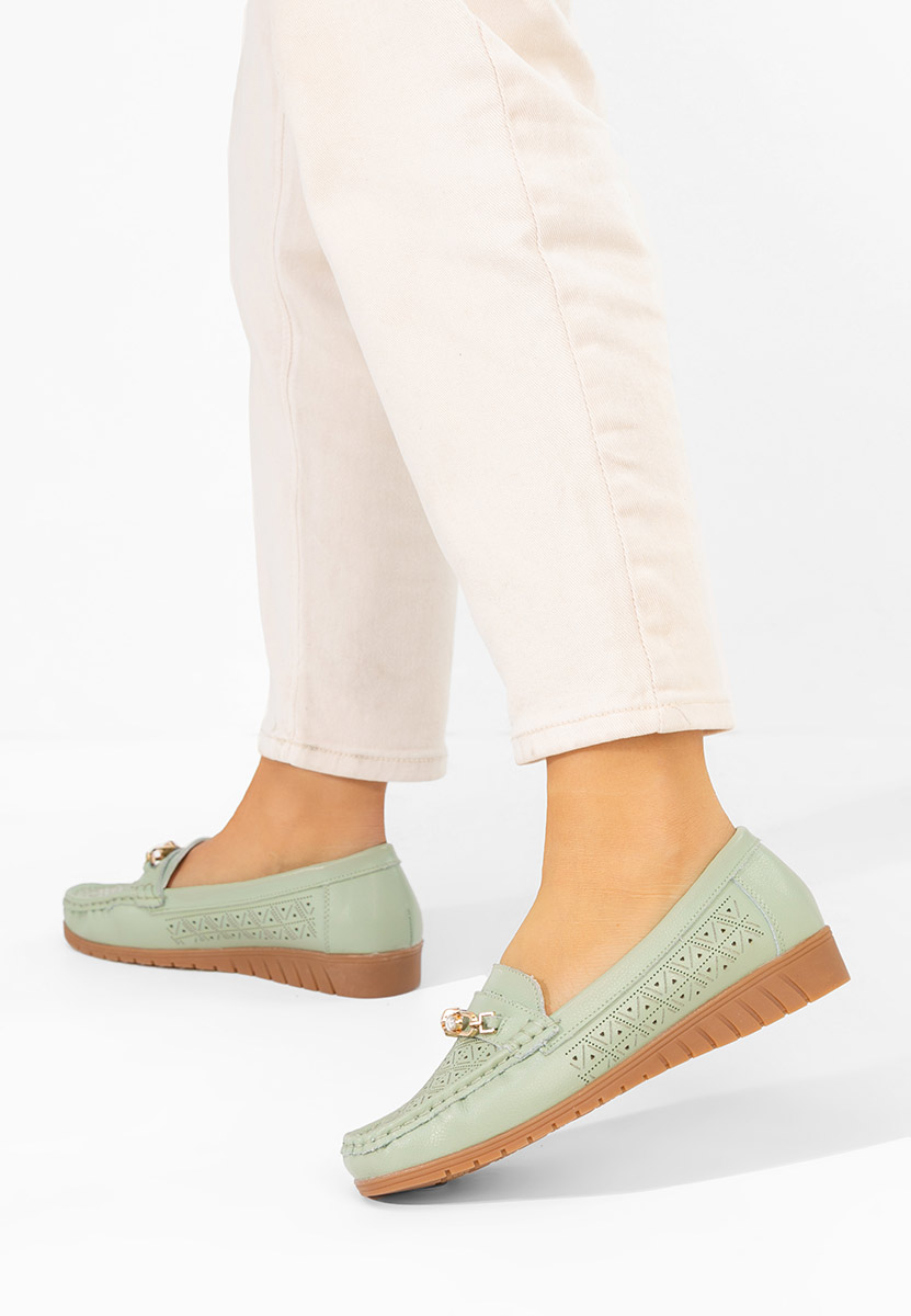 Zelené dámské kožené mokasíny Giona