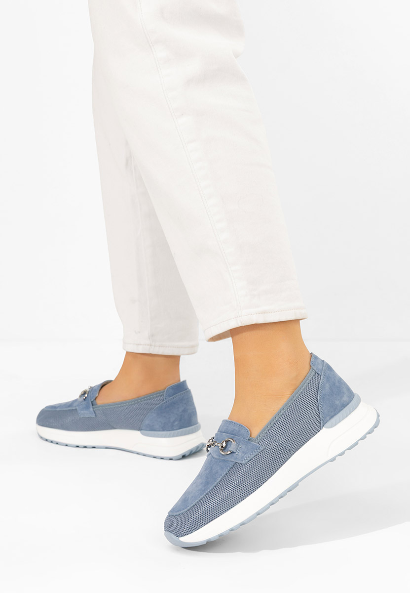 Modré dámské kožené mokasíny Hermony