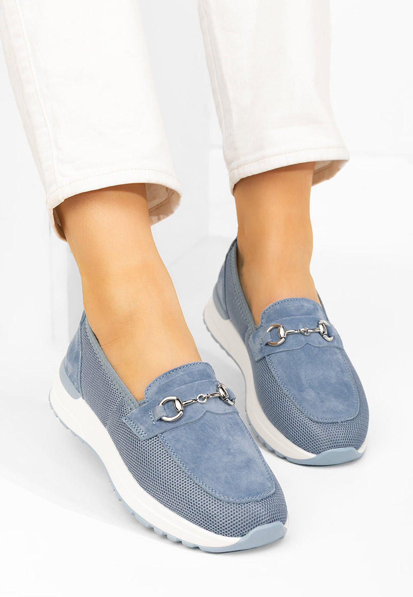 Modré dámské kožené mokasíny Hermony