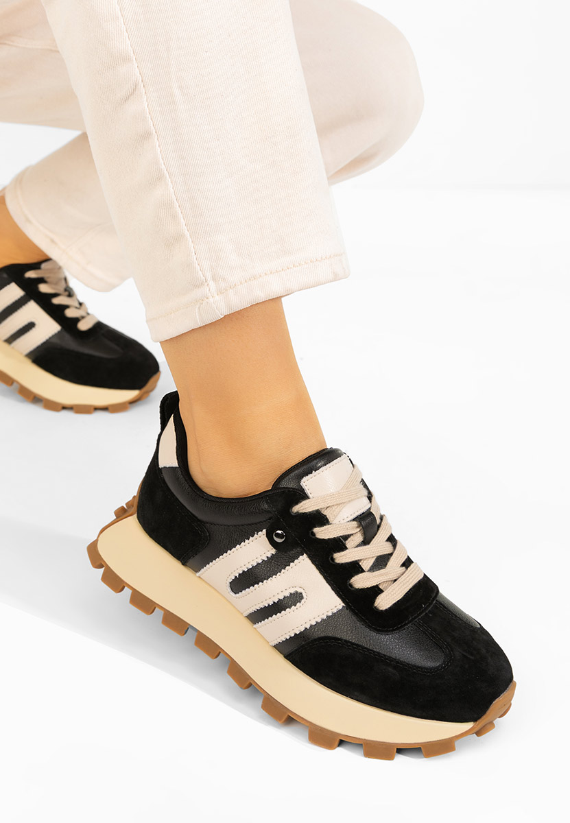 Černé kožené dámské sneakersy Naturală Jomelia