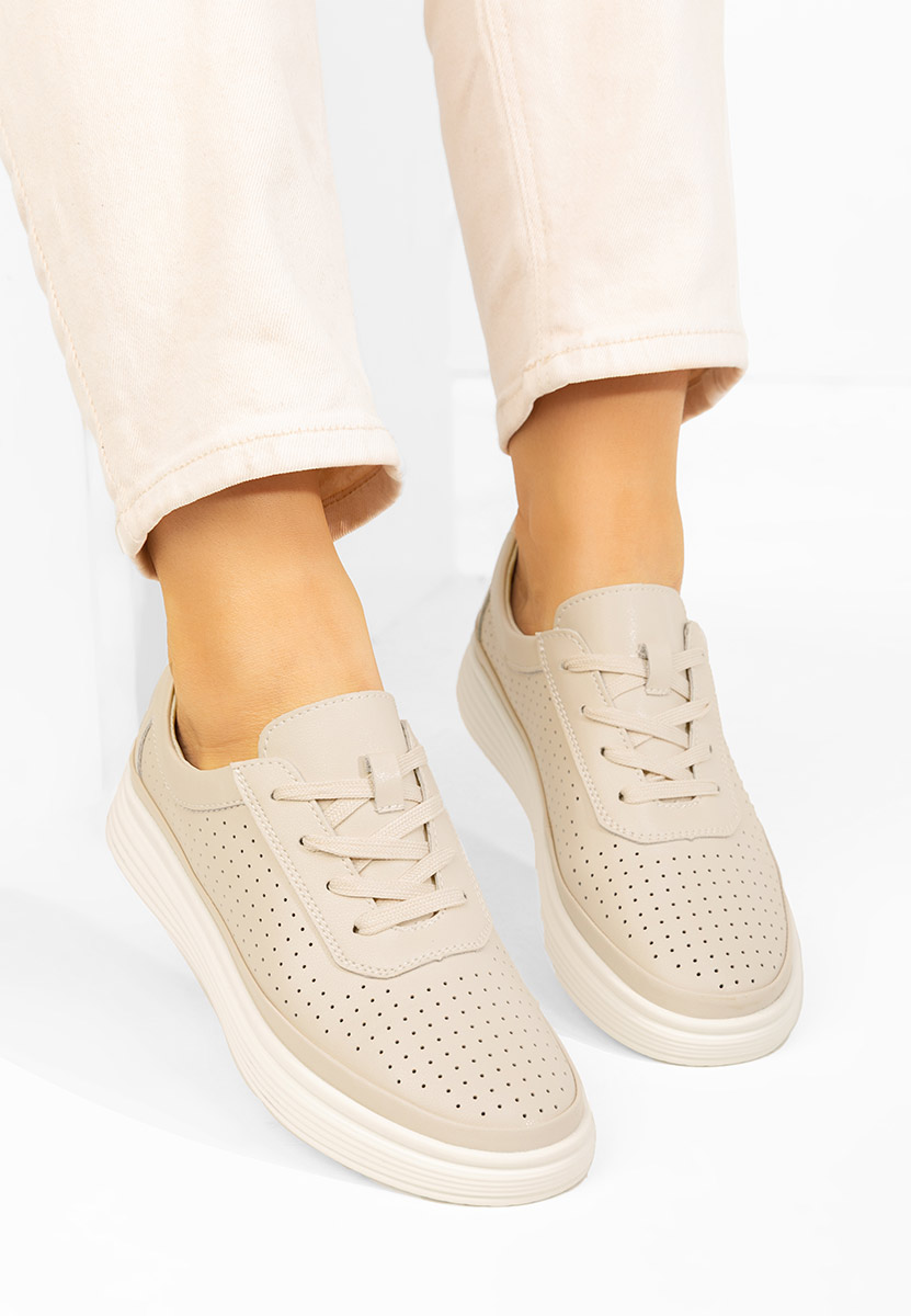 Levně Béžové kožené dámské sneakersy Nederia
