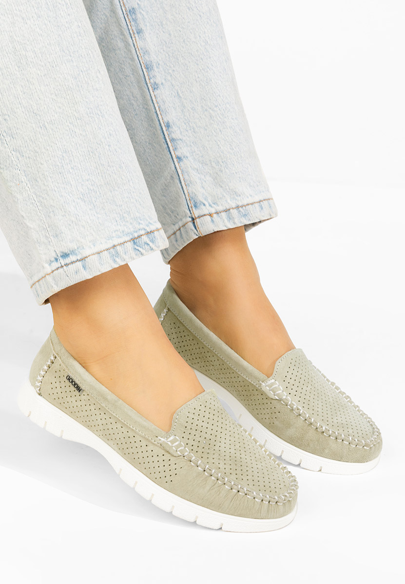 Zelené dámské kožené mokasíny Irsaia