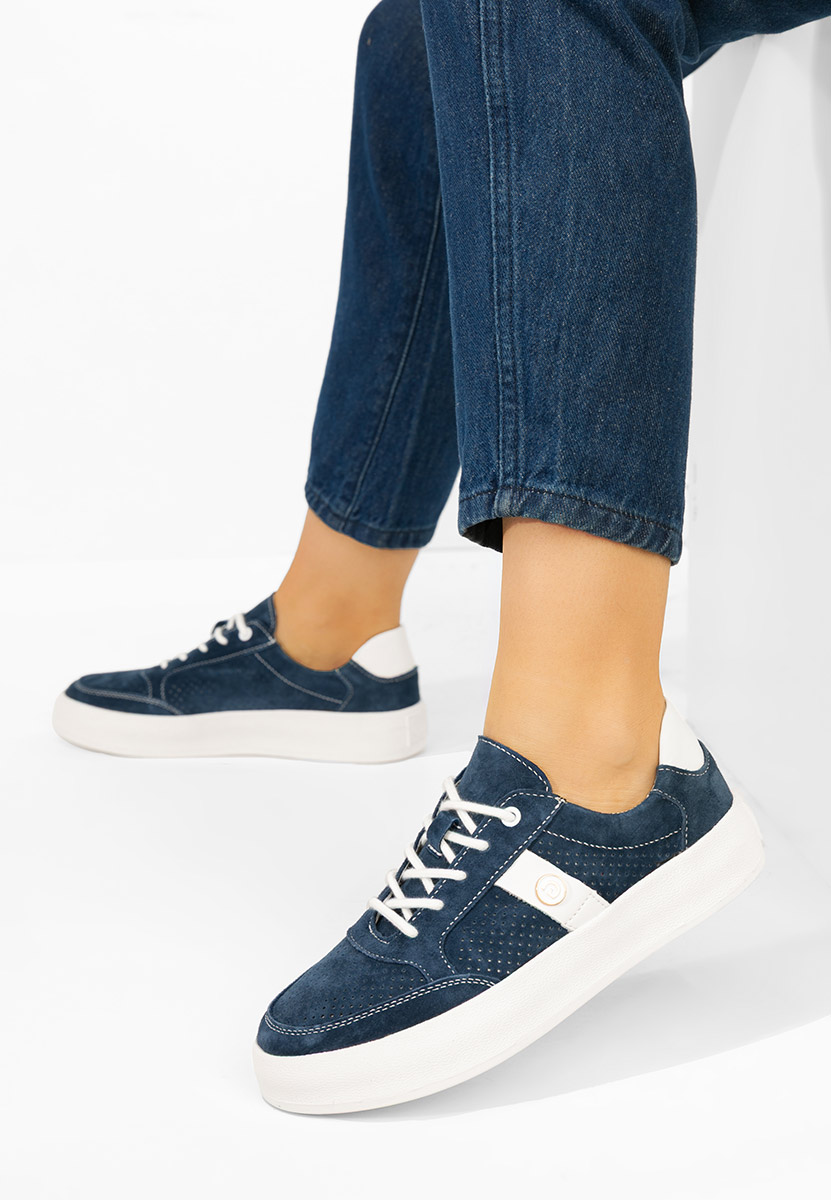 Levně Tmavě modré kožené dámské sneakersy Jayne