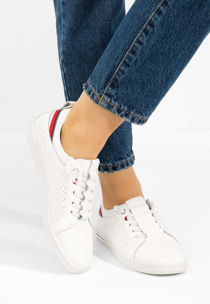 Levně Bílé kožené dámské sneakersy Geomelia