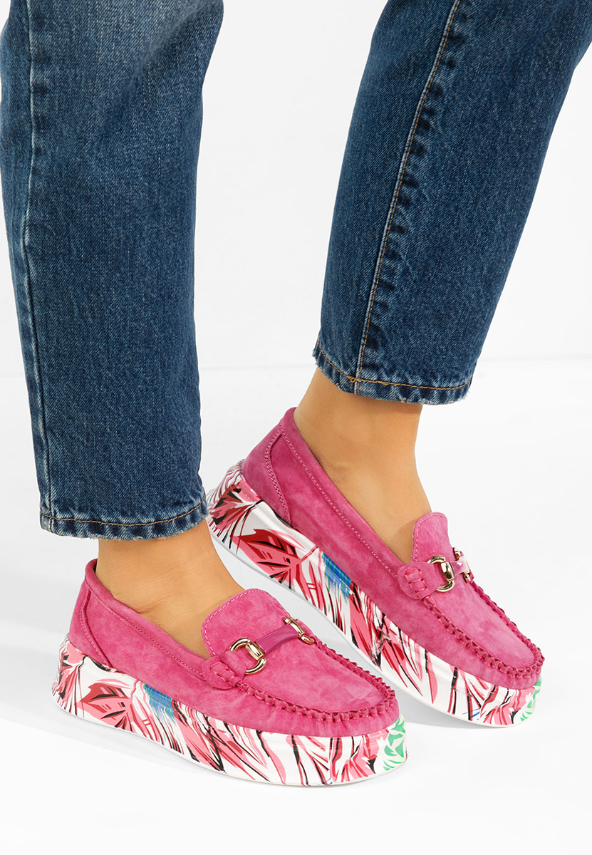 Fuchsiové dámské kožené mokasíny Tanielia