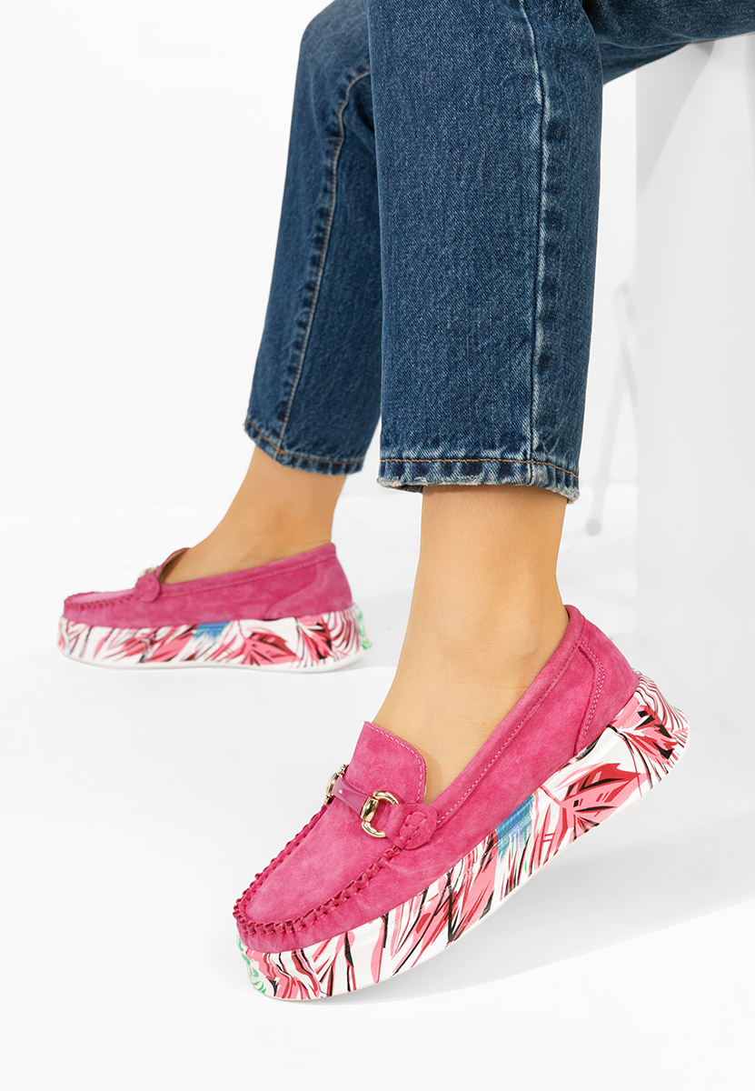 Fuchsiové dámské kožené mokasíny Tanielia