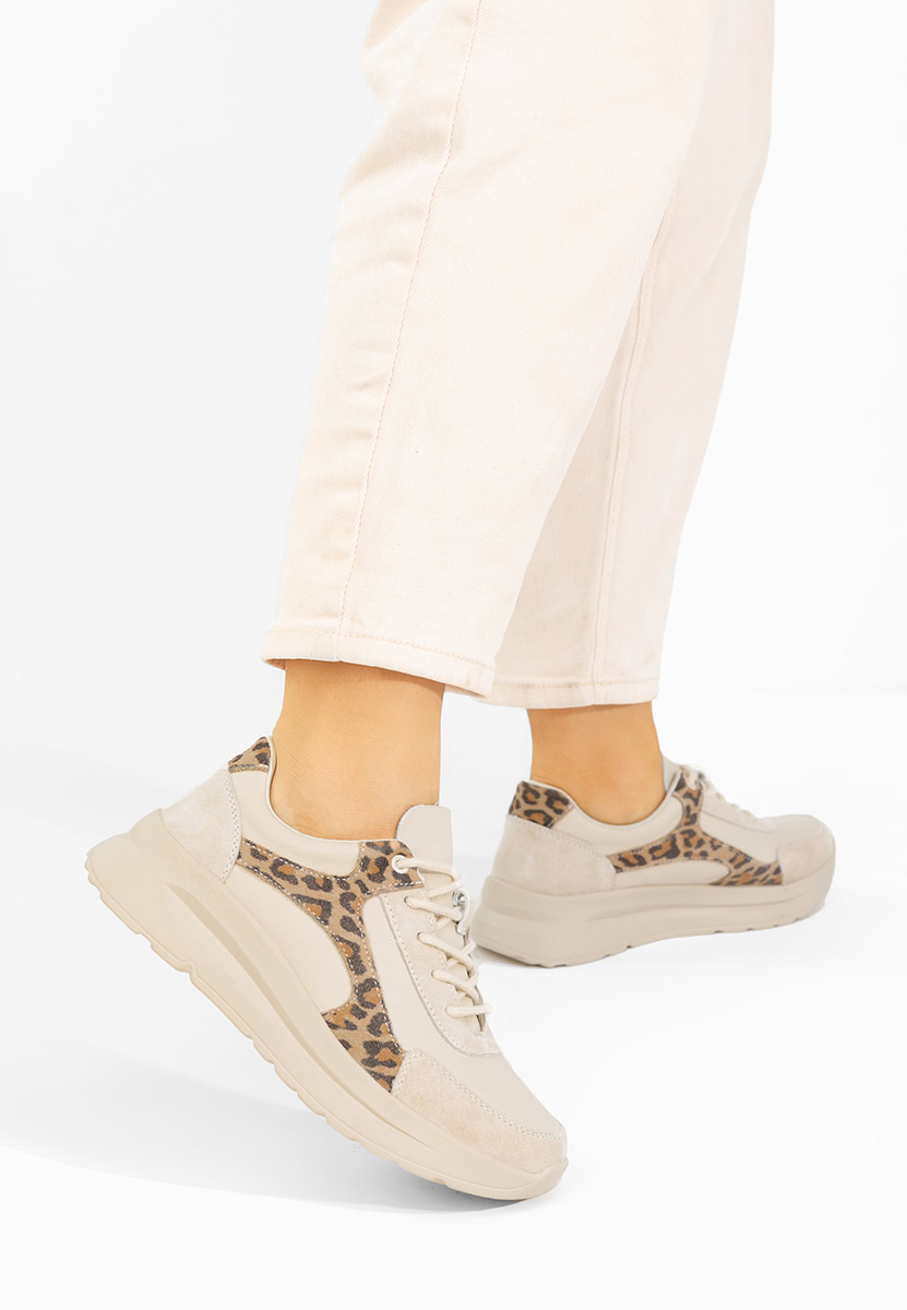 Béžové kožené dámské sneakersy Arkania
