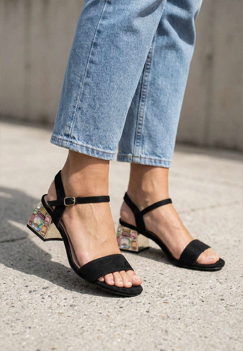 Černé sandály na podpatku Adreena