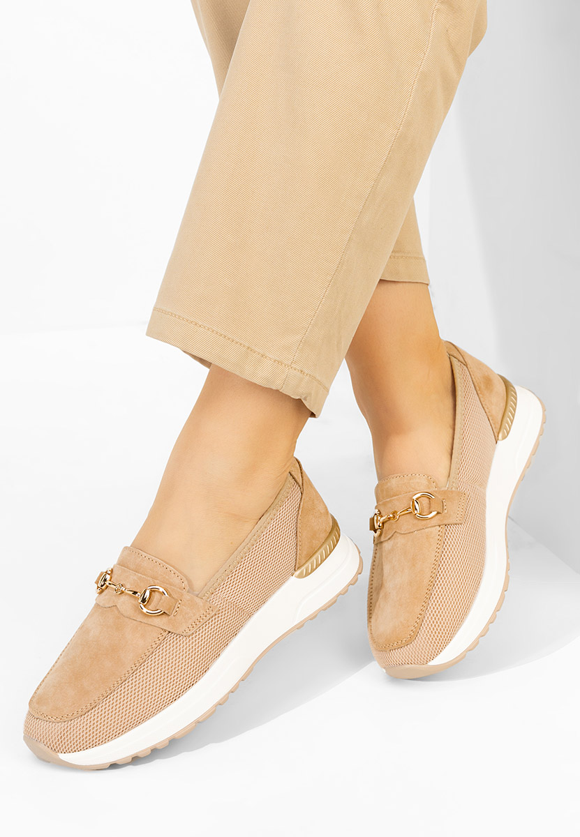 Béžové dámské kožené mokasíny Hermony