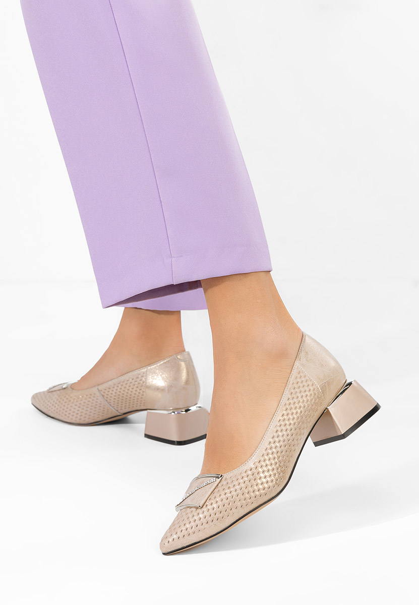 Béžové lodičky na hrubém podpatku Jennie