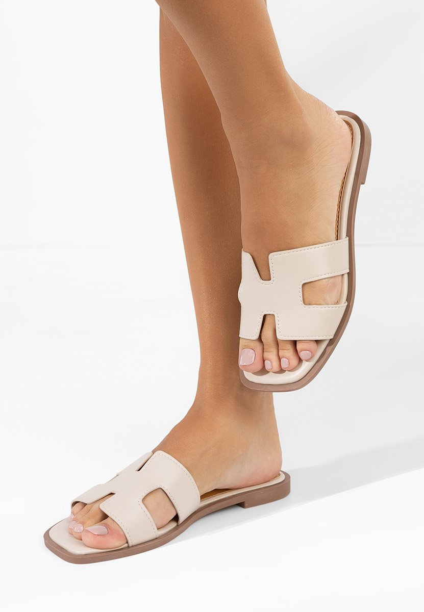 Béžové dámské pantofle bez podpatku Lecya