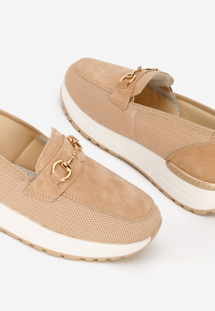 Béžové dámské kožené mokasíny Hermony