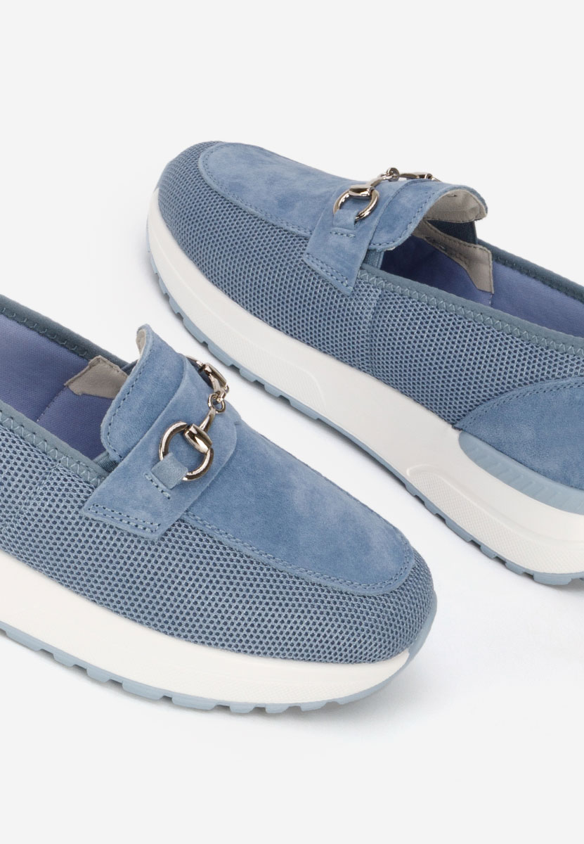 Modré dámské kožené mokasíny Hermony