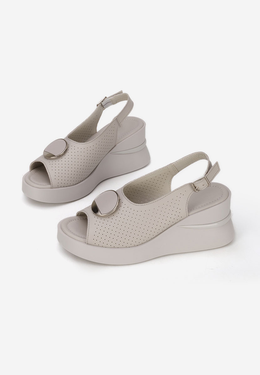 Šedé kožené sandály na klínku Zinalia