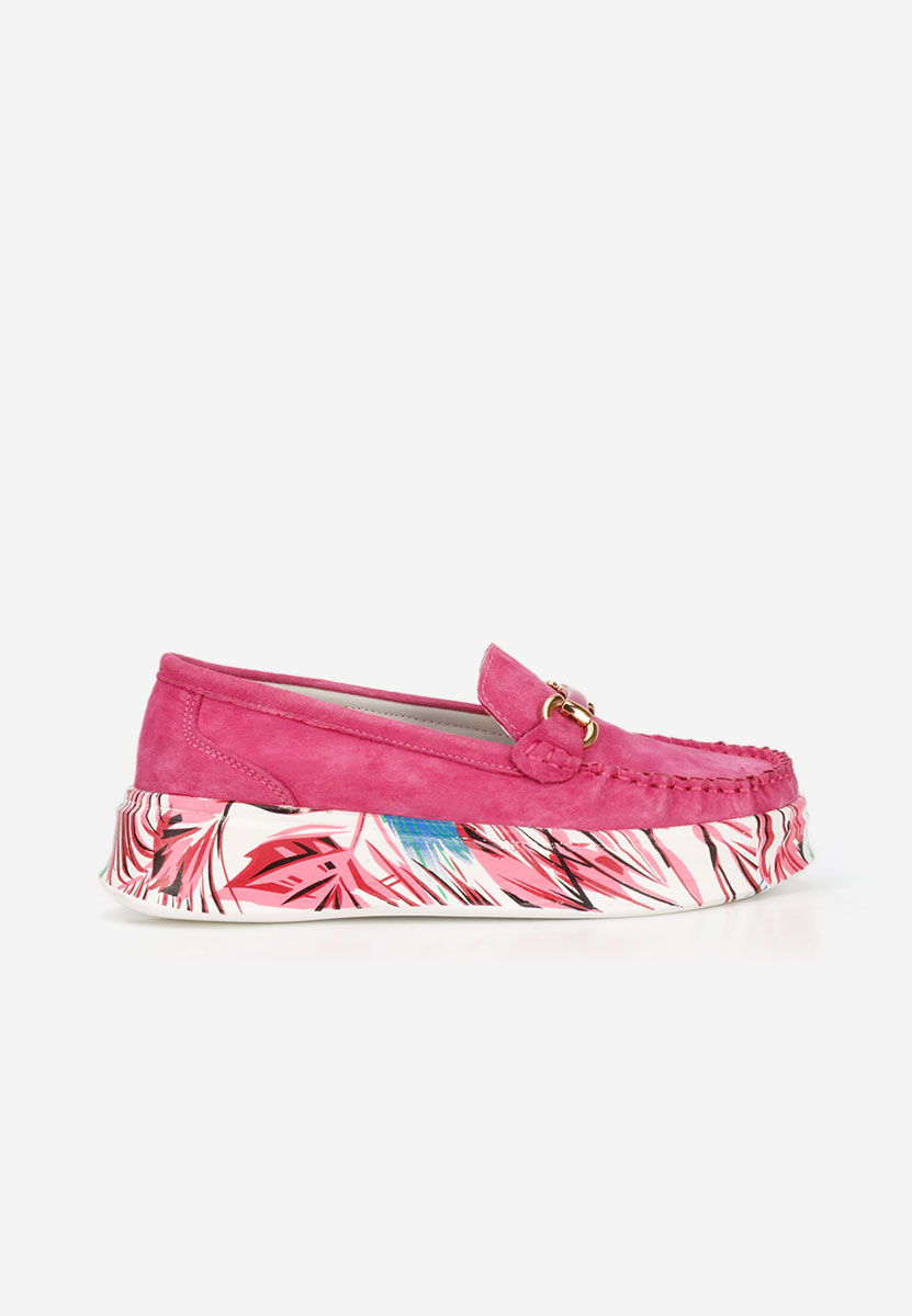 Fuchsiové dámské kožené mokasíny Tanielia