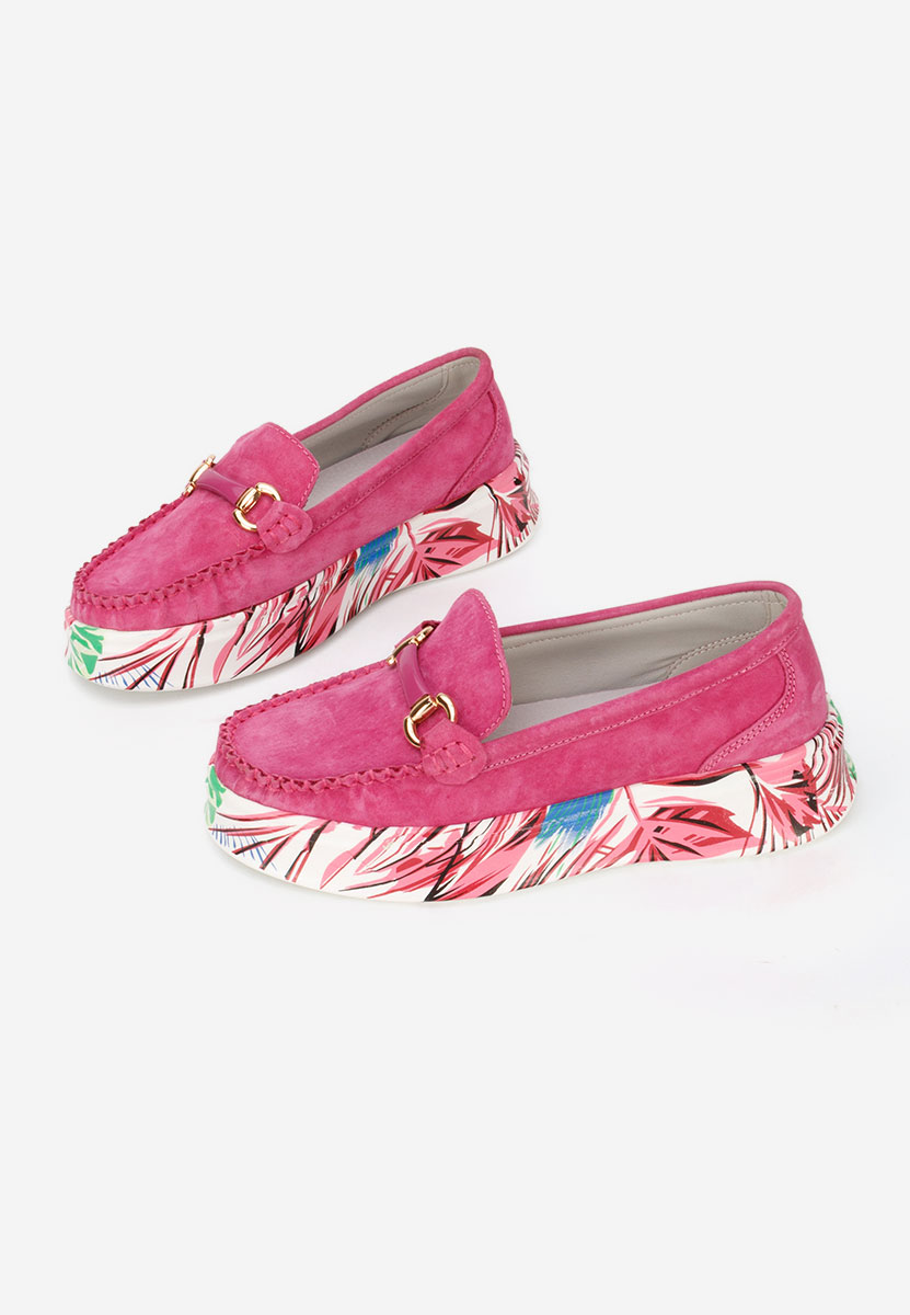 Fuchsiové dámské kožené mokasíny Tanielia