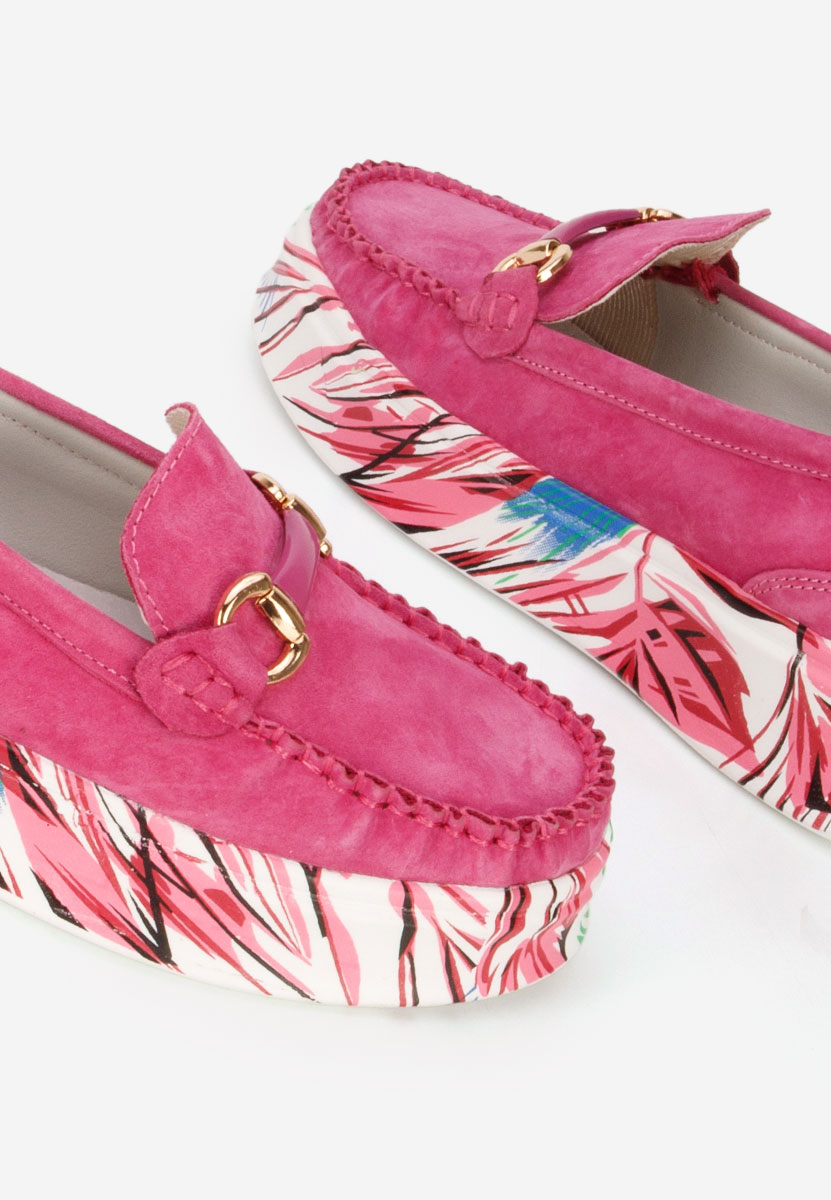 Fuchsiové dámské kožené mokasíny Tanielia