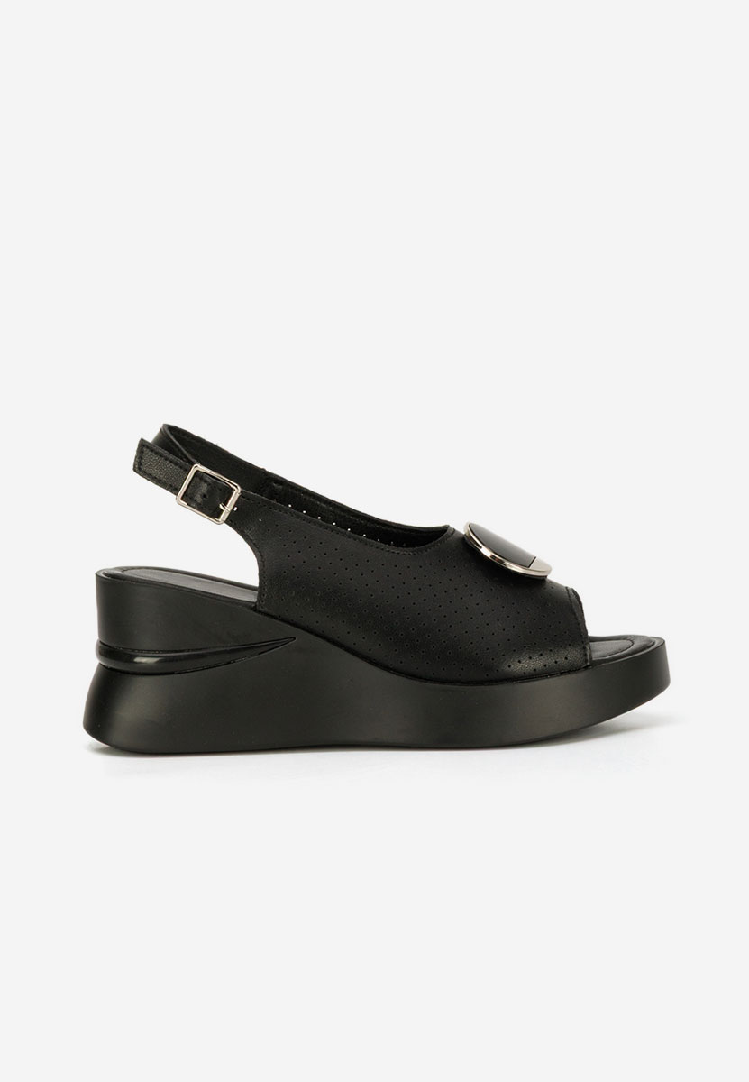 Černé kožené sandály na klínku Zinalia