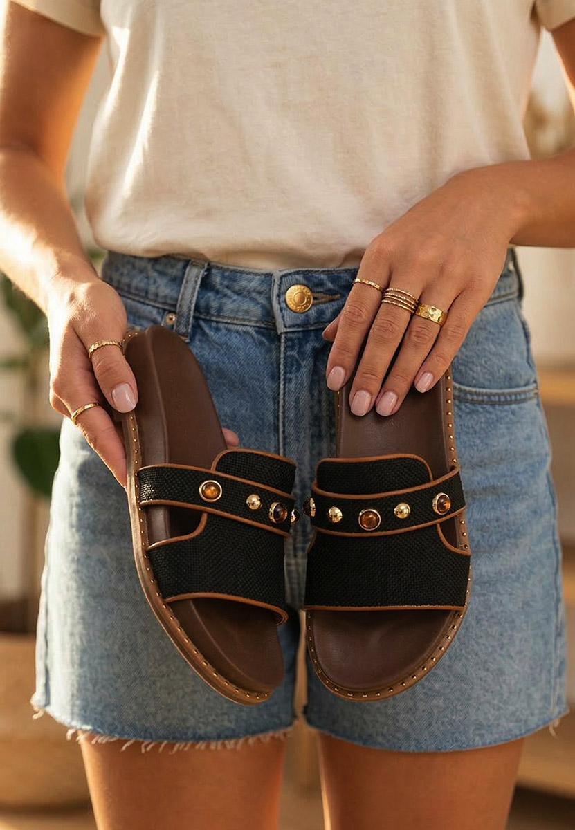 Černé pantofle Cu talpa inalta Raniella