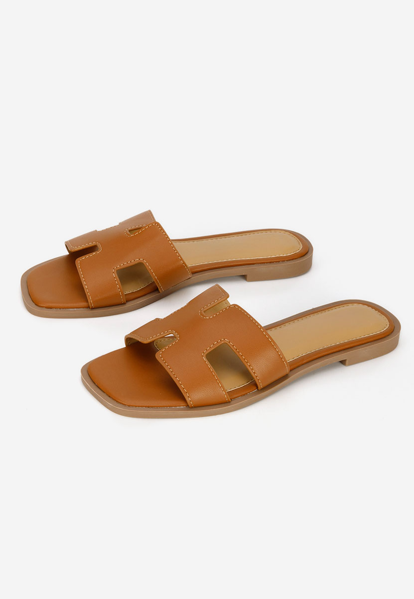 Camelové dámské pantofle bez podpatku Lecya