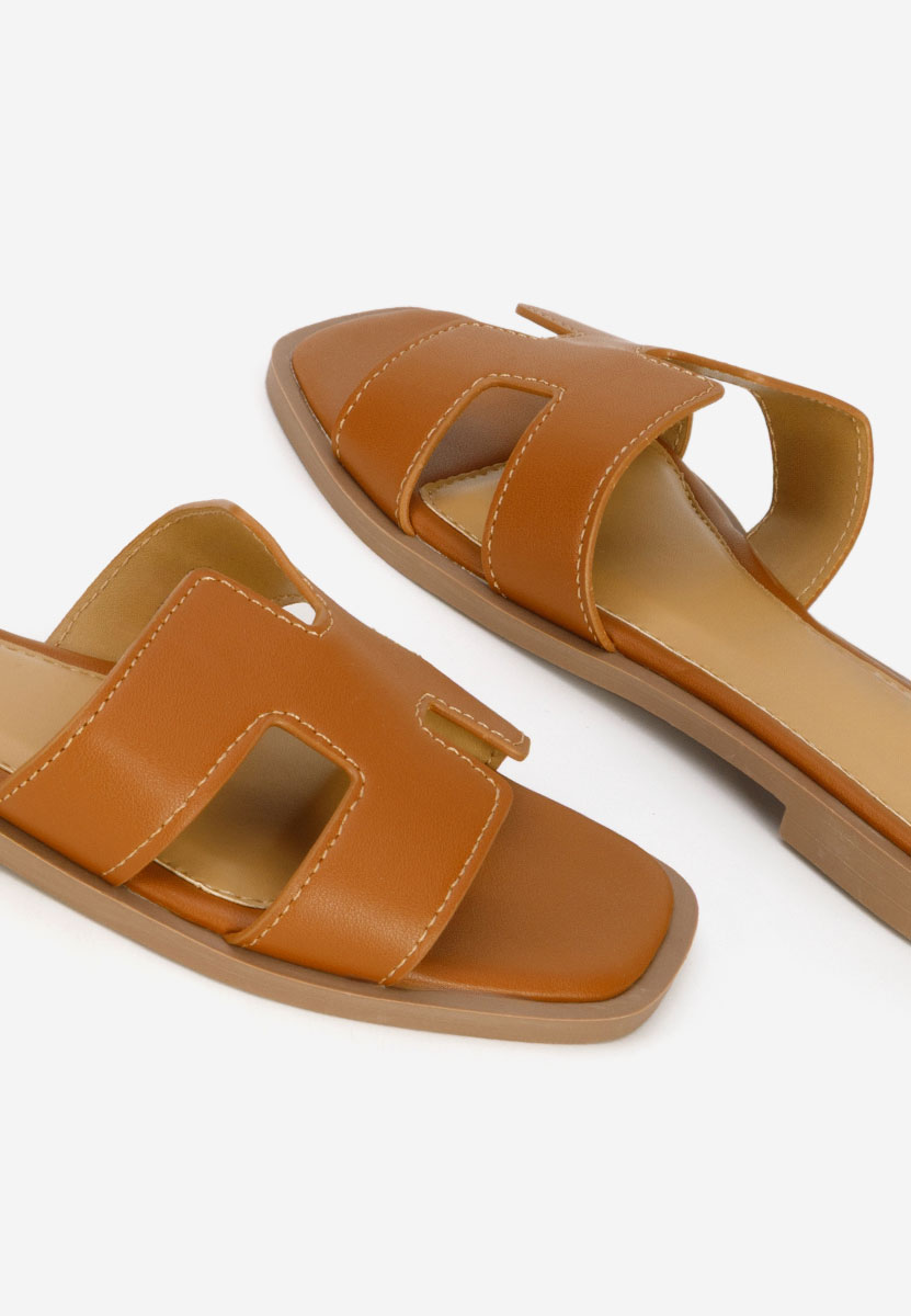 Camelové dámské pantofle bez podpatku Lecya