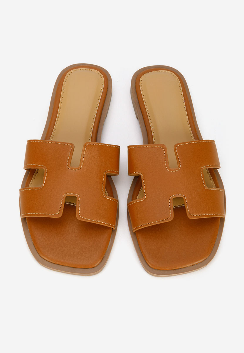 Camelové dámské pantofle bez podpatku Lecya