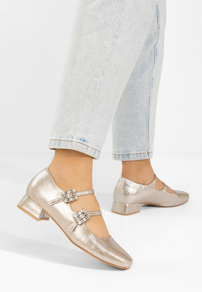 Zlaté lodičky na nízkém podpatku Hrida