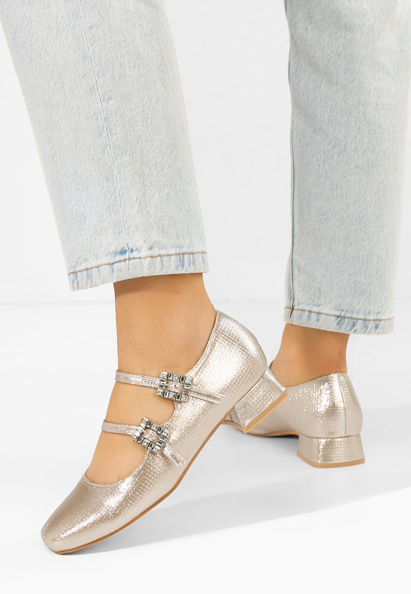 Zlaté lodičky na nízkém podpatku Hrida
