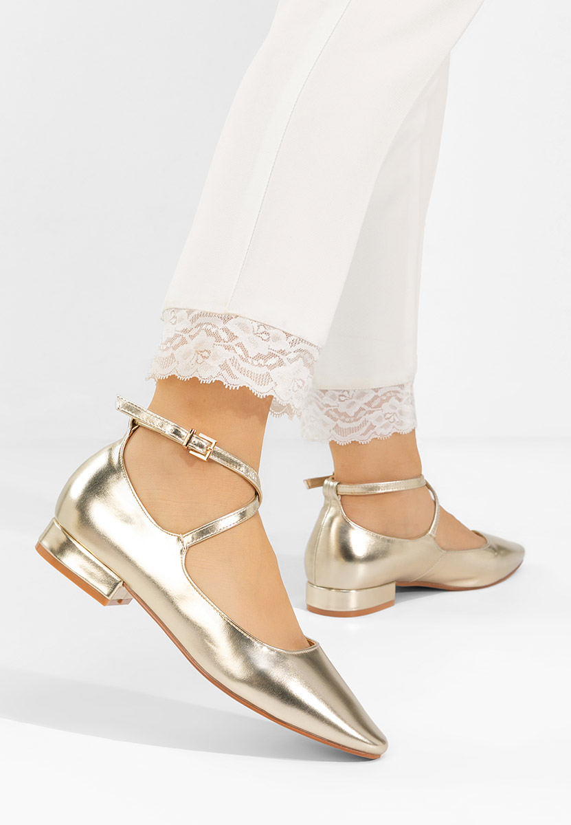 Zlaté lodičky na nízkém podpatku Hurania