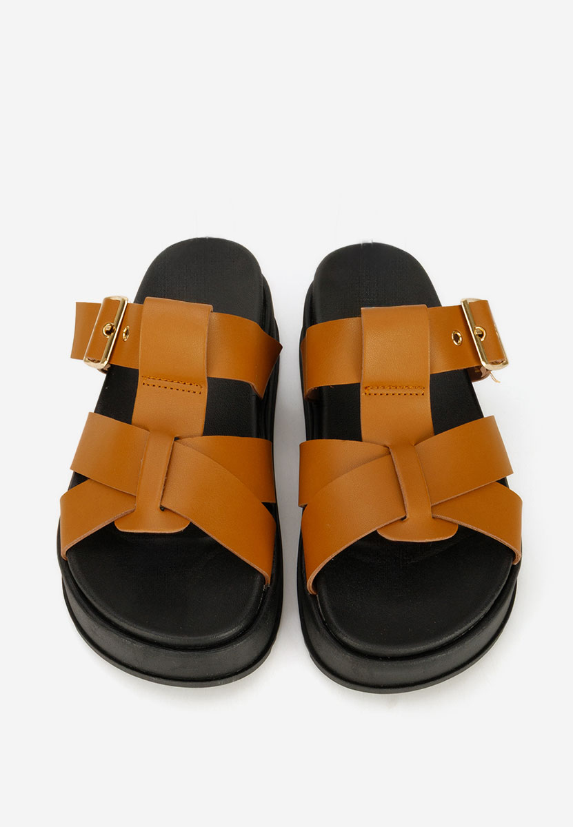 Camelové pantofle na platformě Inaria