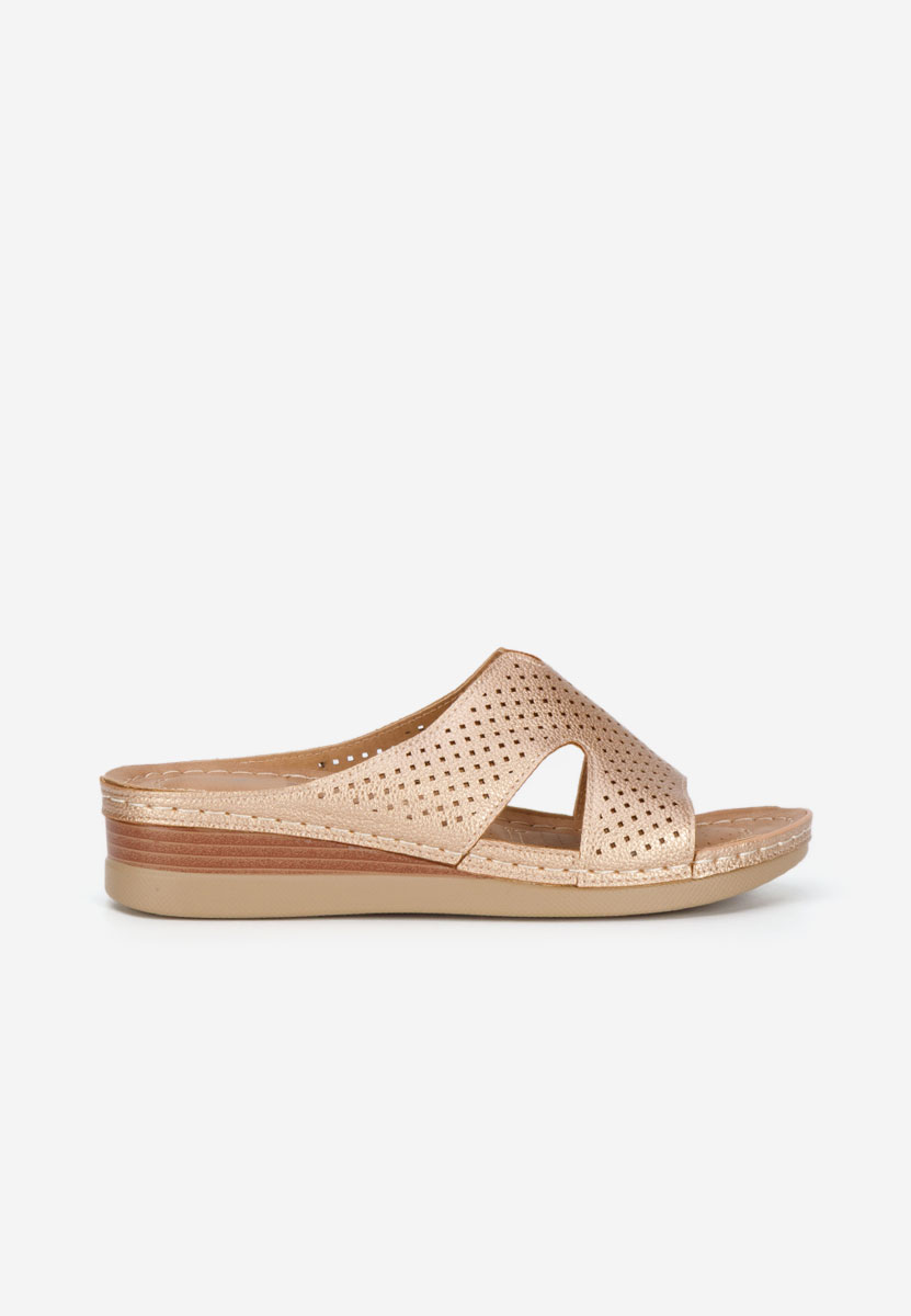 Champagne pantofle na klínku Hermana