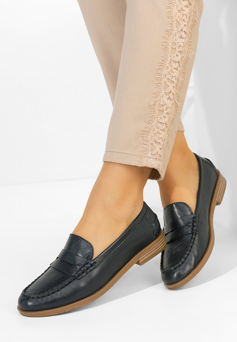 Tmavě modré dámské kožené mokasíny Meltanea