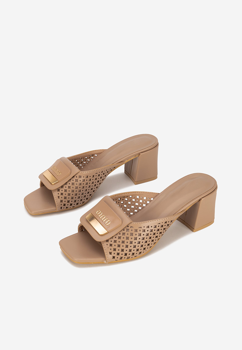 Khaki pantofle na podpatku Carmenia