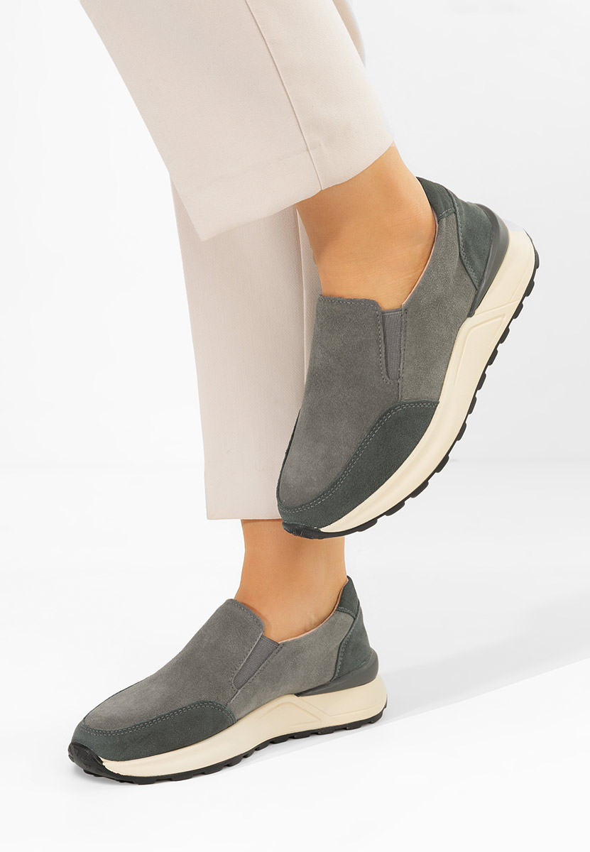 Levně Šedé kožené dámské sneakersy Olinia