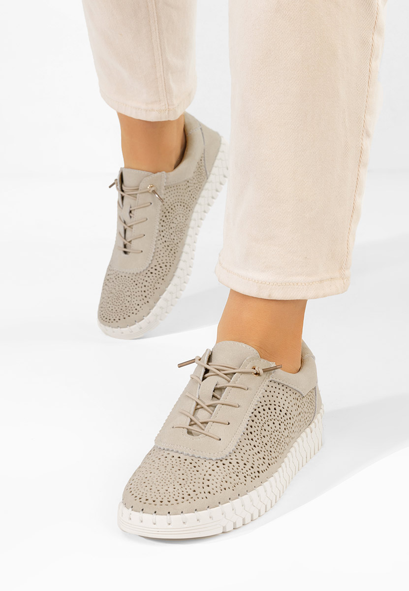 Levně Khaki kožené dámské sneakersy Fidonia